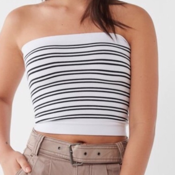 white and black striped tube top - Picture 2 of 3